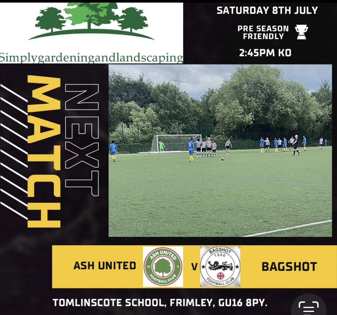 Saturday see us enjoy playing old combined counties counter parts <a href="/AshUtdFC/">Ash United FC</a>  2.45 ko at tomlinscote school .
See you there