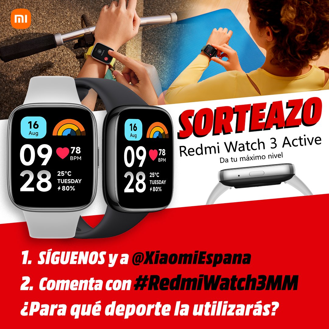 MediaMarkt_es's tweet image. SORTEAMOS el NUEVO Redmi Watch 3 Active en color negro y en gris ⌚️📲 ¡Da tu máximo nivel!💪

🥇Síguenos y a @XiaomiEspana 
🥈Dale RT y comenta con #RedmiWatch3MM ¿Para qué deporte la utilizarás? 🏃‍♀️

Consíguela ya👉 bit.ly/RedmiWatch3Act…

🤸‍♀️Solo hasta el 23/7 ⛹️‍♂️