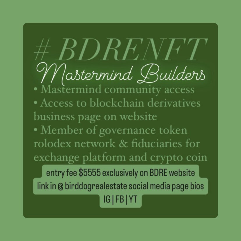REIBirdDog's tweet photo. Subscribe to our website, linked in bio

#bdre #bdrenft #BDREIT #birddogrealestate #realestate #realestateinvesting #wealth #billionaire #realestateinvestor #property #REI #nft #nfts #nftproject #blockchain #distributedledgertechnology #DLT https://t.co/PJMYeyMr9x
