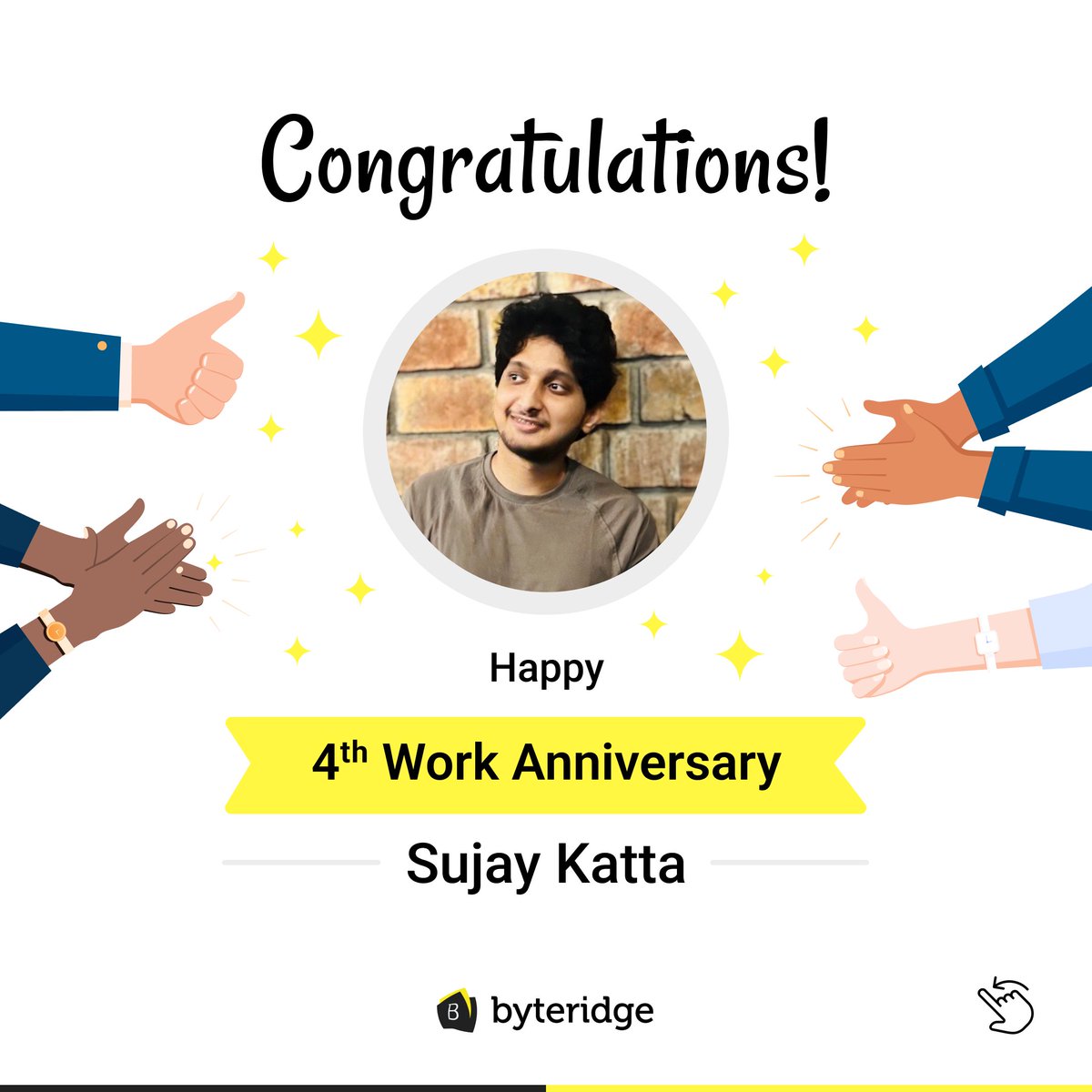 byteridge's tweet photo. π Four years of dedication, growth, and success! Join us in congratulating Sujay, our exceptional Bytemate, on accomplishing the fantastic feat of completing four amazing years with #Byteridge!π₯³β¨
#celebration #success #milestone https://t.co/fclVt2rjZQ