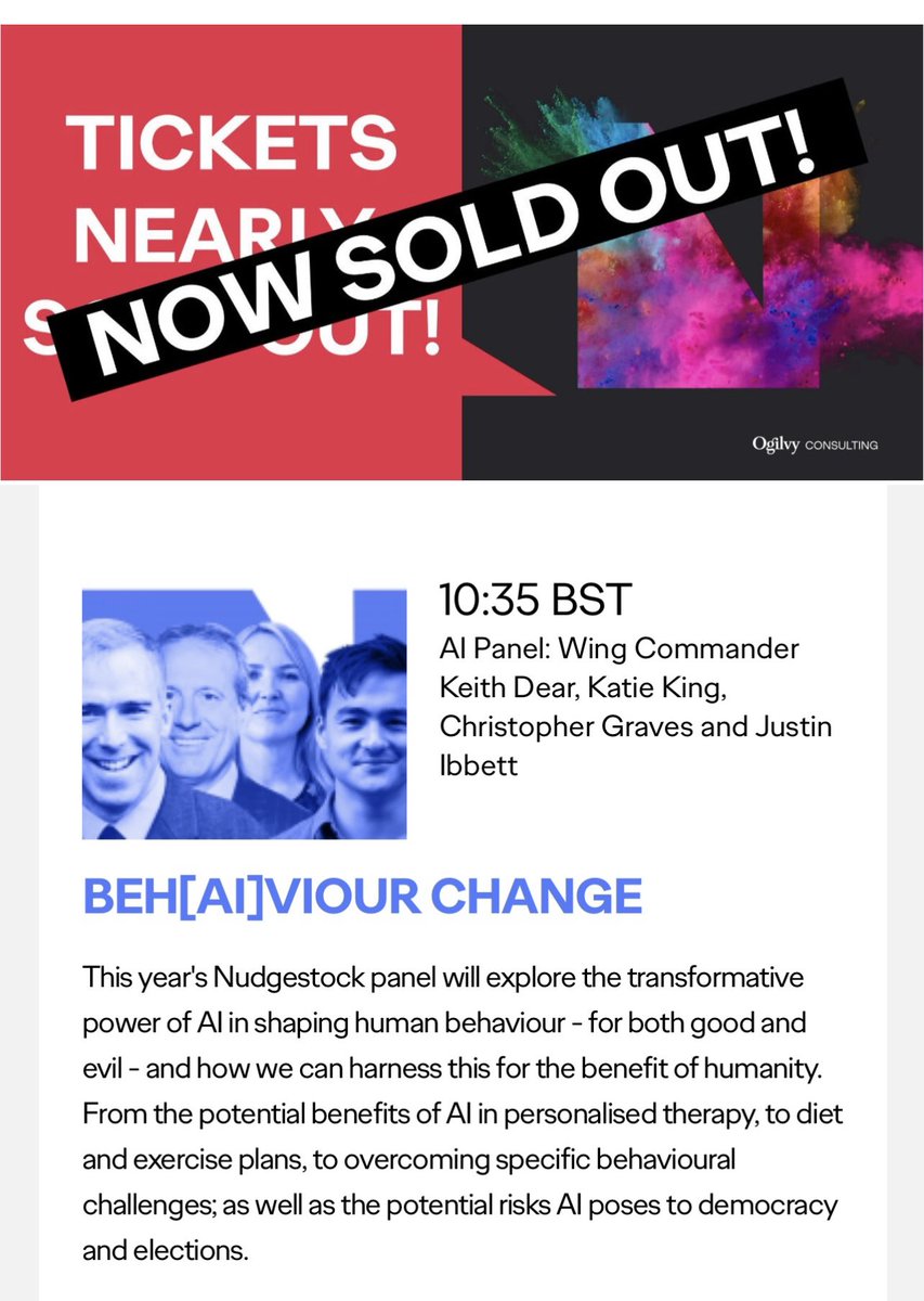 Excited to be speaking at #Nudgestock2023 today on the transformative power of #AI in shaping human behaviour - for both good and evil. It’s sold out but you can attend virtually via the live stream lnkd.in/gFzFfXHB See you soon @Ogilvy @Nudgestock