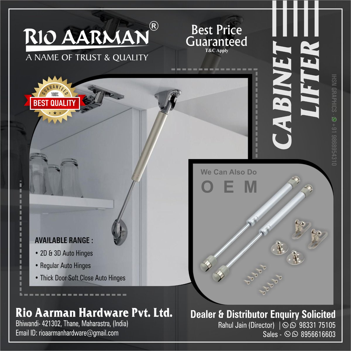 “𝐑𝐈𝐎 𝐀𝐀𝐑𝐌𝐀𝐍 𝐇𝐀𝐑𝐃𝐖𝐀𝐑𝐄' Brings best Cabinet Lifter it will add more power and strength to your Cabinets.

#rioaarmanhardware #Aaro #hardwarestore #AutoHinges #SlidingTrackRollers #Tendombox #hardware #OEM