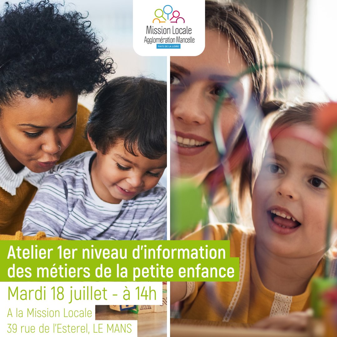 🤔 Vous avez envie de découvrir les métiers de la petite enfance ?

📆 Rdv le 18/07 pour participer à un atelier destiné aux personnes souhaitant se diriger dans ce domaine et qui souhaitent avoir un premier niveau d'informations.

📲 Inscription ici : linscription.com/pro/activite.p…