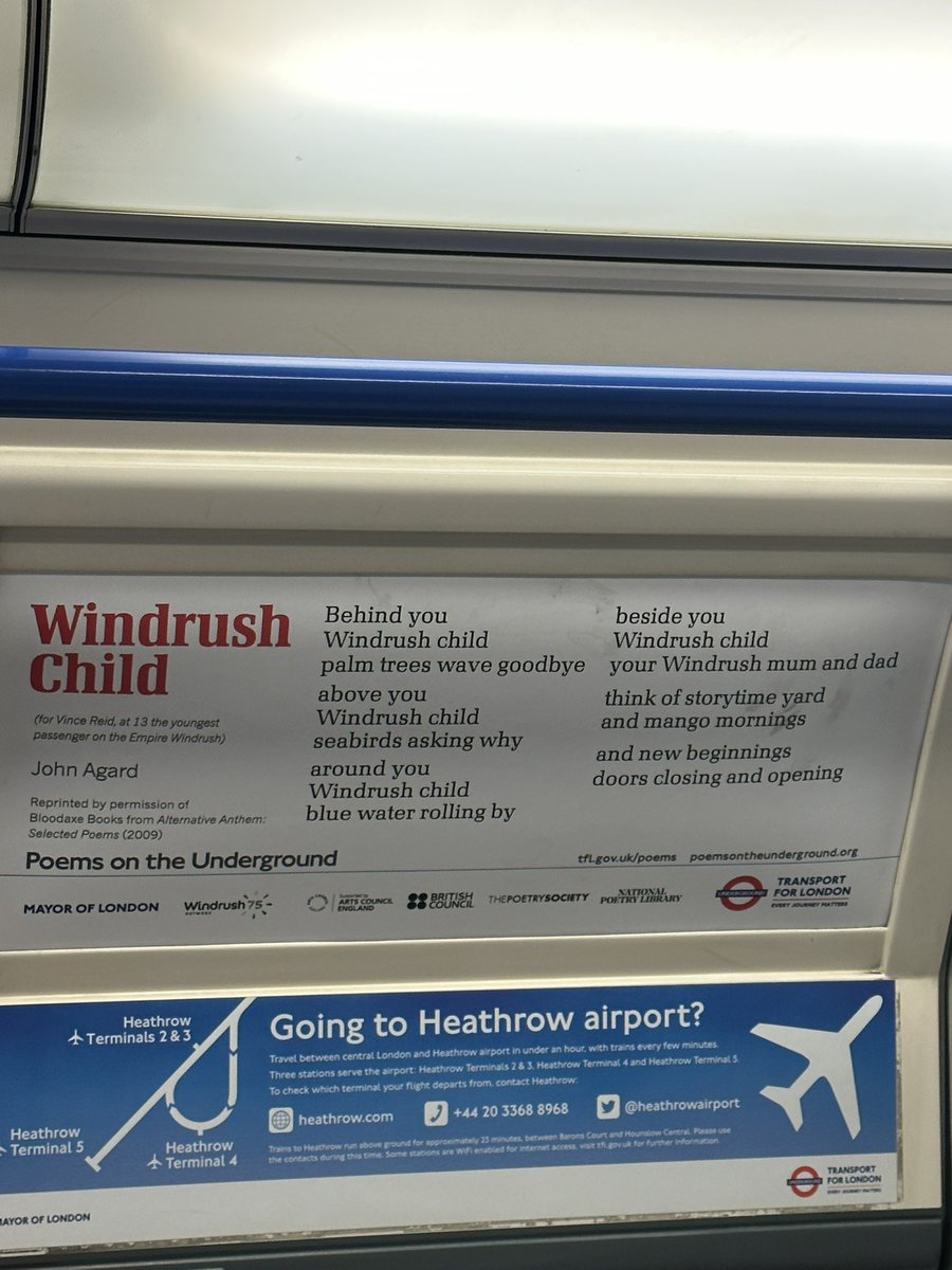 Day 2 of induction and met with this poem on the tube ✍️ #windrush75 #poemsontheunderground