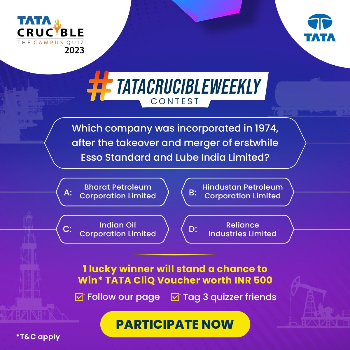 Tata_Crucible's tweet photo. Ready for the #TataCrucibleWeekly Contest? 🏆 Let's test your business history knowledge! 💼

To enter:
👉Answer the question
👉Follow our page
👉Tag 3 quizzer friends

Participate now and win* exciting prizes! 🎁 *T&amp;C apply!

#TataCrucible #WeeklyContest #ContestAlert #Quizzing https://t.co/wLl73AVN2R