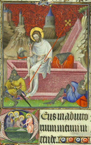 cathyhume's tweet photo. I'm speaking this afternoon at @IPPSLondon2023 about Langland's presentation of the Resurrection and debts to popular biblical literature, drama and art. This is my favourite picture in the Powerpoint: sleeping soldiers from the Grandes Heures de Jean de Berry. https://t.co/UxeOV2bHiu