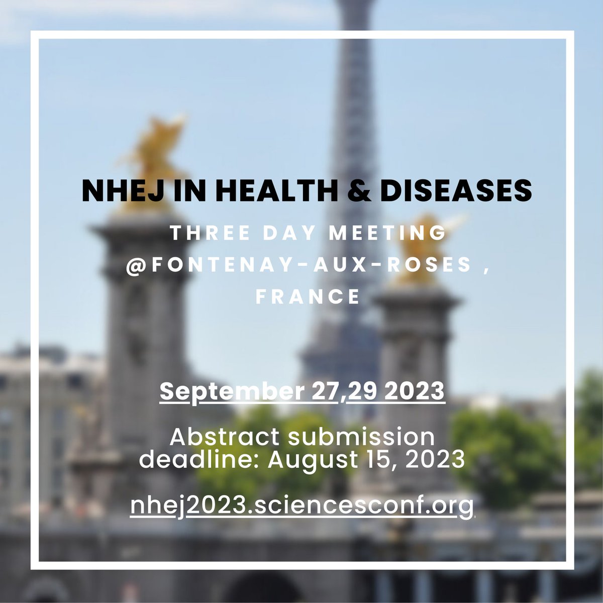 [🗓️ #event] 🧬Interested by #NHEJ pathway and its roles in development and #cancer ?
It's still time to register for the three day international meeting that will be held in Fontenay-aux-Roses (France 🇫🇷) on September 27-29, 2023. 
All informations online➡️nhej2023.sciencesconf.org