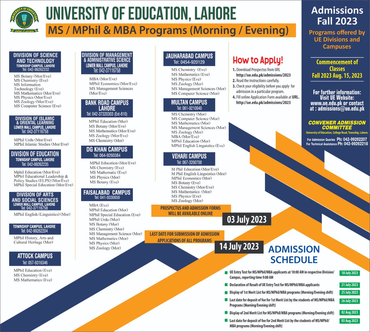 ue_edu_pk's tweet photo. 📷Admissions Fall 2023 Alert: 📷
📷MS/ MPhil & MBA Programs📷
Admission applications open from July 3rd to July 14th, 2023.📷
📷https://t.co/ocDwqlKpMS 📷04299262207
#UEAdmissionsFall2023 #JoinUELahore #AdmissionsFall2023 #AdmissionsAlert #Fall2023Admissions https://t.co/XLlUJY8hn0