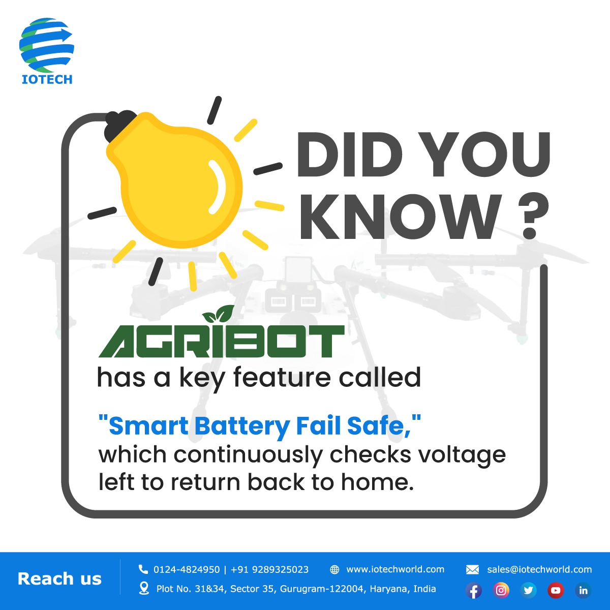 IoTechWorld's tweet photo. Did you know?

#AGRIBOT has a key feature called "Smart Battery Fail Safe," which continuously checks the voltage left to return home.

#iotechworld #smartfeature #agriculture #agritech #agribot #technology #farmers https://t.co/3hwH72ipAB