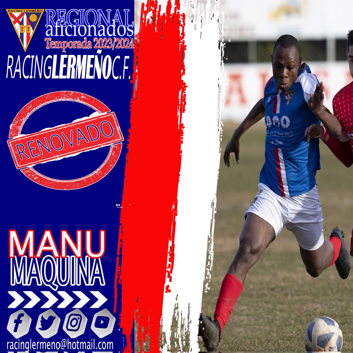 _racinglermeno_'s tweet image. RENOVACION
Manuel Maquina continua en el @_racinglermeno_.
Otra temporada el Arlanza podrá disfrutar del desborde y el gol de este  fantastico jugador. Para el centrocampista será su 4° temporada en el Racing. 

#unodelosnuestros  #vamosracing #renovaciones #temporada23_24