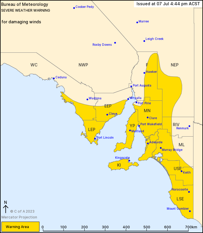 SA Severe Weather Warning: Damaging Winds. Adelaide, Port Lincoln, Mount Gambier, Murray Bridge, Kingscote, Naracoorte. #severeweather #ewnalerts #ewn #alert #severewx #SA #sawx bit.ly/3NDZiGB