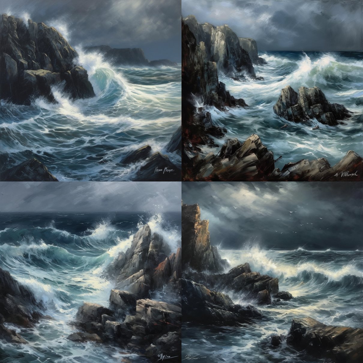 Through the art of oil painting, the artist conveys the concept of "resilience" with great control. Michael Roberts' brushstrokes depict a stormy seascape, where stormy waves crash against jagged cliffs. The color palette is dominated by deep blues and grays, evoking the raw power of nature. The face of the solitary figure in the foreground reflects determination and strength amidst the chaos, accentuated by dramatic lighting that casts long shadows. The general atmosphere is one of defiance and endurance, reminding viewers of the uncontrollable spirit within us. --v 5 --stylize 1000 