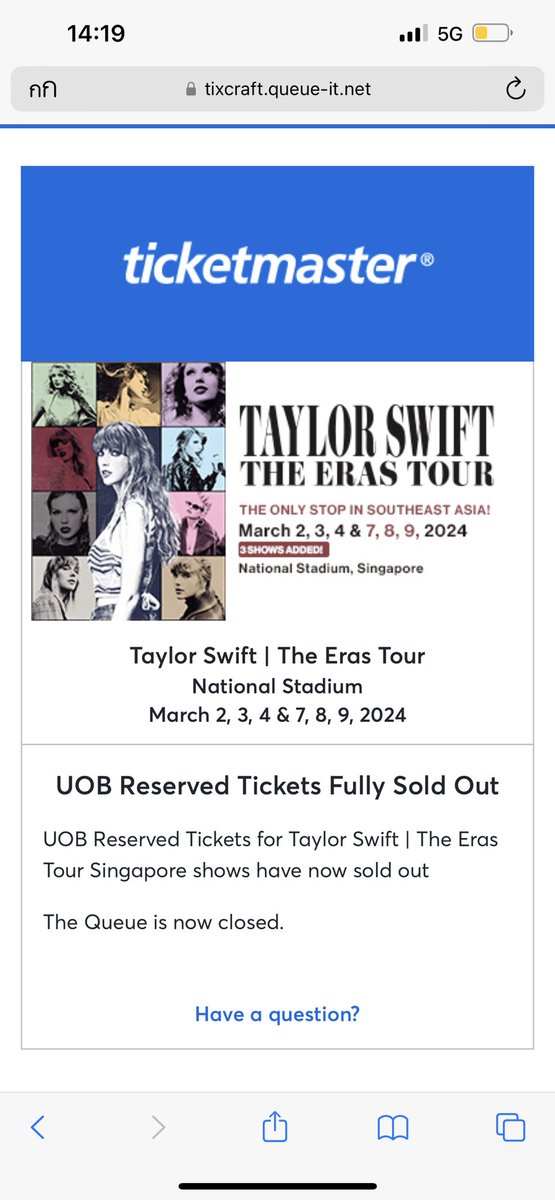 P_pp253937's tweet photo. เข้ามาอีกทีUob Sold out แล้วง่ะ
เลยทำให้รู้ว่าอีกbrowserที่เข้าคิวไม่ใช่คิวของ Uob(ไม่มีเจตนาเข้าคิวฝั่ง Generalแต่ตอน11โมงลิงค์มั่วมาก กดอะไรได้ก็ทิ้งไว้หมด)
ทีนี้ ใครที่มีโค้ดแต่ คิวอีกนาน จะกดร่วมกันกับเรามั้ยคะ เรายินดีกดให้ค่ะ ของเราขอแค่2ที่นั่งค่ะ
 #SingaporeTSTheErasTour https://t.co/YyIjvFfRxd