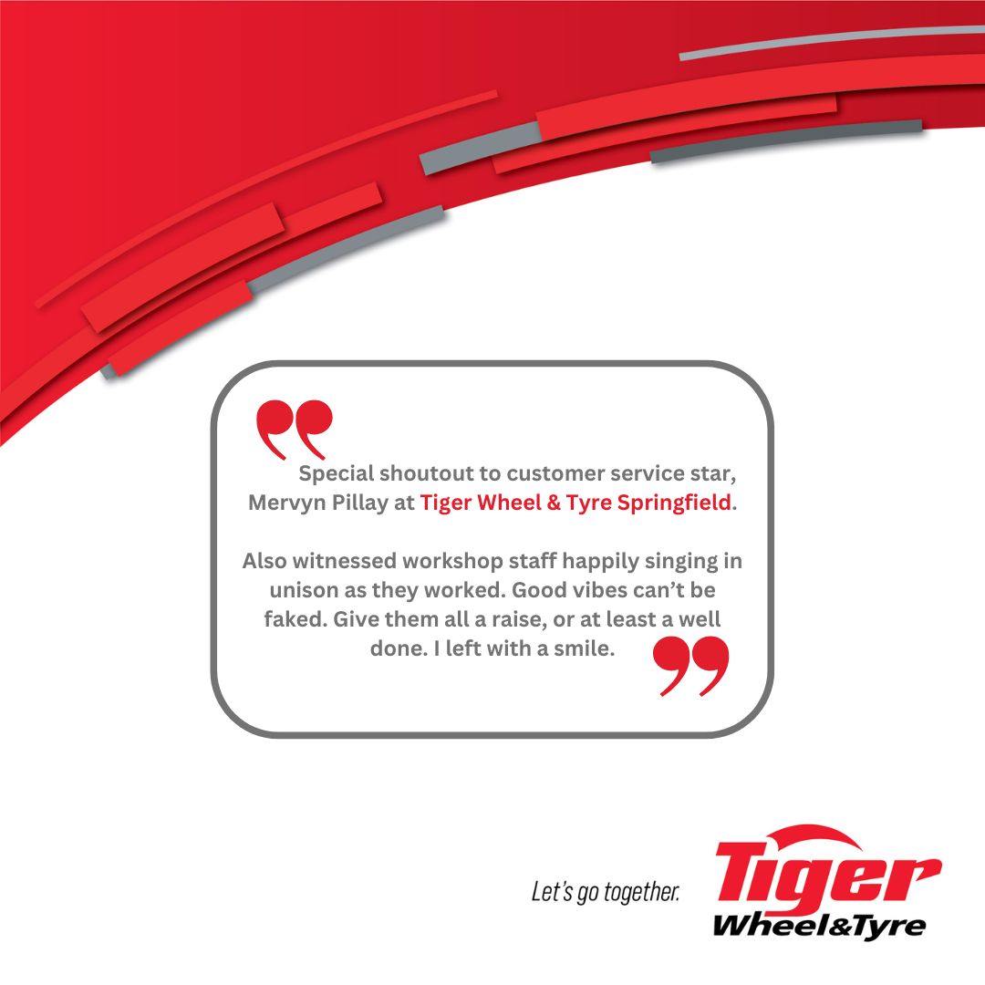 TigerWheelnTyre's tweet photo. When it comes to customer service &amp; fitment expertise, there's only one choice - #TigerWheelnTyre. Why settle for mediocre when you can opt for a fitment &amp; a show? 😜.  Well done to our team at #TigerWheelnTyreSpringfield

#LetsGoTogether #serviceexperts #FitmentExperts #tyres https://t.co/T16vDq4Tw2