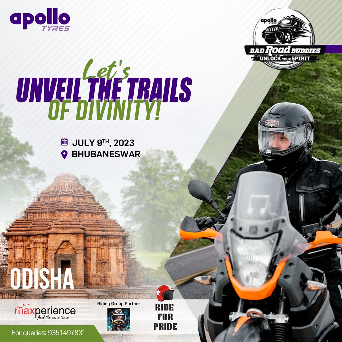 ApolloXSports's tweet photo. We invite all riding groups to join us on July 9 in Bhubaneswar for the Apollo Tyres BRB Ride.

For more details, contact: 9351497831

@apollotyres

#badroadbuddies #apollotyres #maxperience #brbrides #GoTheDistance #10Performance https://t.co/GoqC1VdZr4