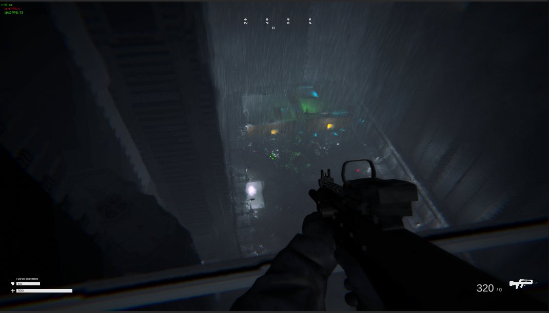 Overlooking a construction site from a skyscraper. We are planning on adding grappling hooks, zipwires and more later down the road. More progress for my extraction shooter. #gamedev