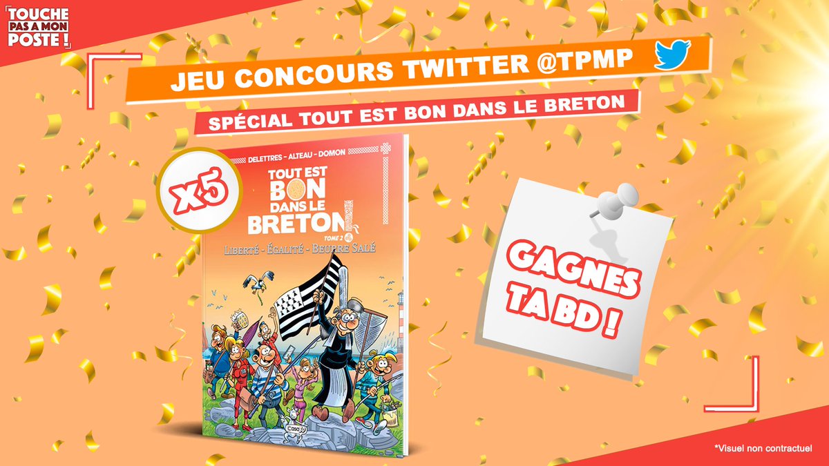 🚨#JeuConcoursTPMP spécial #BD🚨

On fête la sortie du TOME 2 de la BD "Tout est Bon dans le Breton"🎉

➡️RT+Follow <a href="/FabDelettres/">Fabien Delettres</a> et @TPMP pour gagner ta BD 🤩

🎁5 BD A GAGNER !

TAS le 10/07/23🍀#TPMP #breton