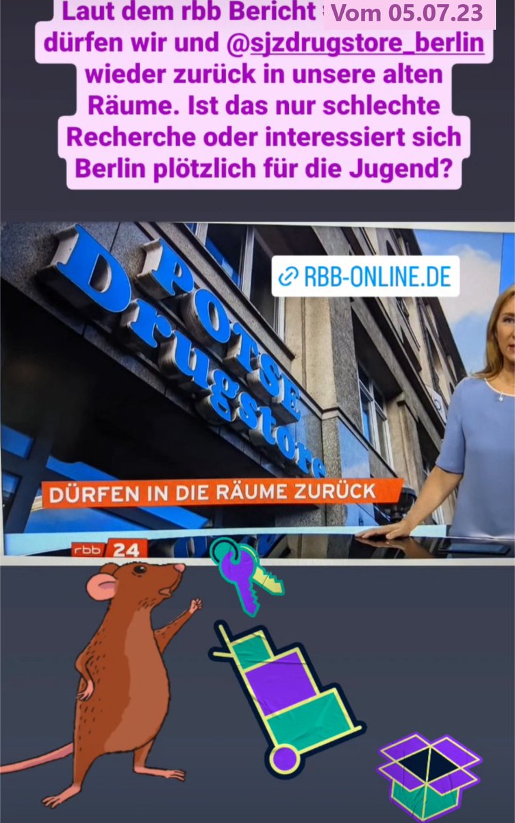 Potse_Berlin's tweet photo. @rbb24 Eine kleine Richtigstellung zu der der Meldung. Ins besonders zu dem Abendschaubericht.
Wir als #Potse können leider auf absehbare Zeit nicht nach Schöneberg zurück. 😢
#potsbleibt #drugstorelebt #B0707 https://t.co/mCWdUKDjBO
