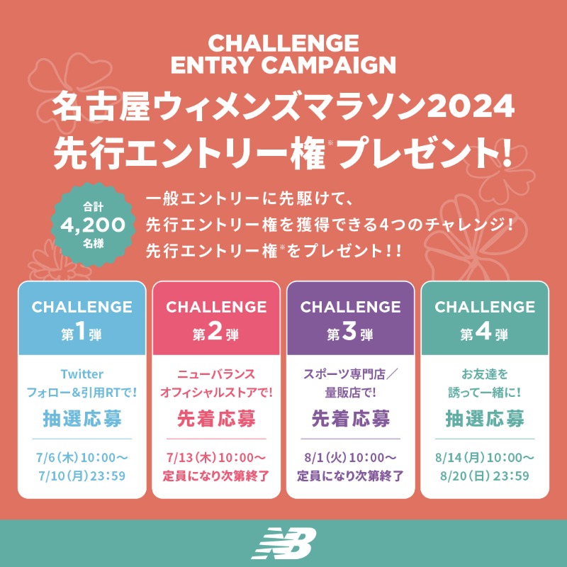 NBRunning_JP's tweet photo. ／
＃名古屋ウィメンズマラソンチャレンジエントリー
NBキャンペーン第1弾✨
フォロー＆引用リツイートで抽選で100名様に
名古屋ウィメンズマラソン2024先行エントリー権が当たる🎁
＼

チャレンジ参加方法
1.@NBRunning_JP をフォロー
2.この投稿に大会にかける想いを書いて引用RT
応募締切7/10(月)🏃