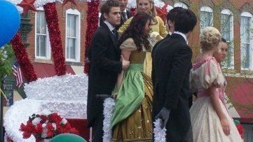 dobsleythinker's tweet photo. bts of paul wesley and nina dobrev as stefan salvatore and elena gilbert filming founder's day rally https://t.co/hBBxudxIos