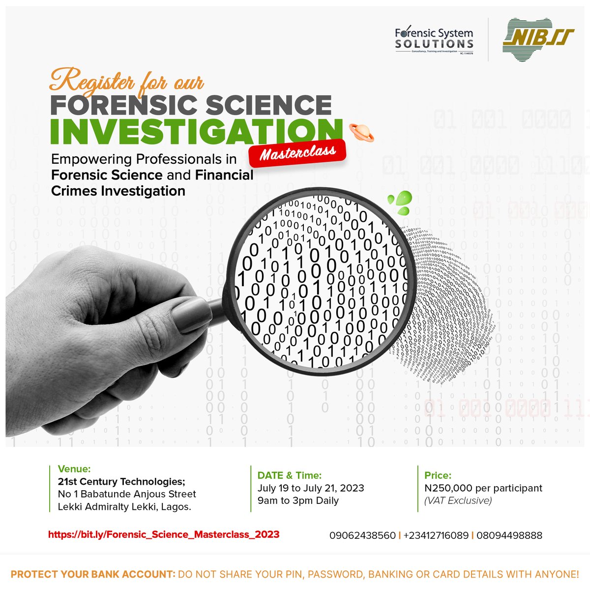 NIBSS_NG's tweet photo. Stay ahead of emerging trends in #ForensicIntelligence! Join us for our exclusive Forensic Science Investigation Masterclass. Enhance your capacity in InfoSec, Legal, Accounting, Internal Control, and more. 🎓✨
Register now at: https://t.co/jFHRKj10SJ
#ProfessionalDevelopment https://t.co/RMrEQQcXWE