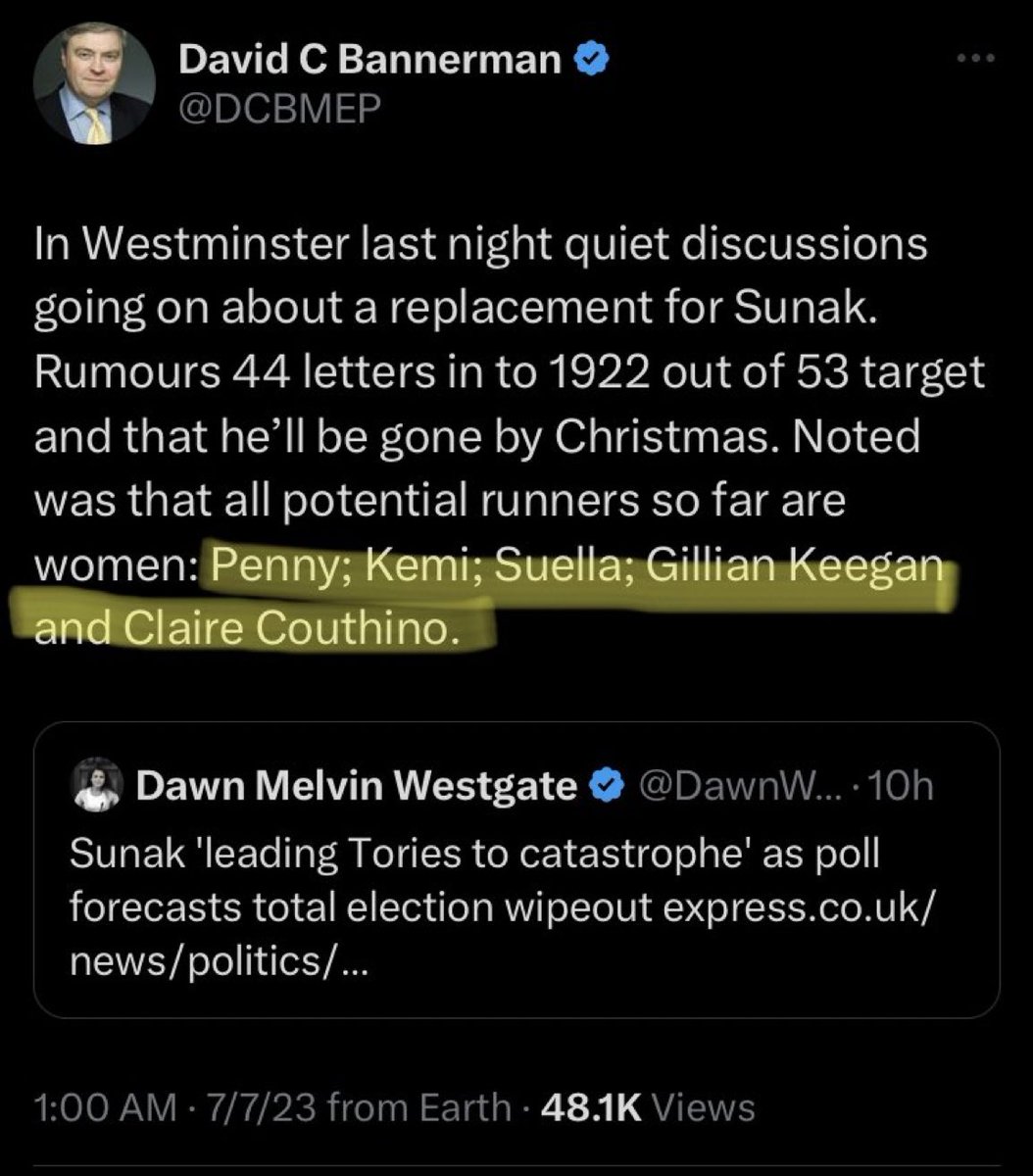 colinrtalbot's tweet image. Good grief. If this is true the Tories are having some sort of collective melt down?

If they think appointing a 3rd Leader who hasn’t faced the electorate as PM will solve anything they really have departed reality?

Which is why I am dubious - it can’t be true, can it?