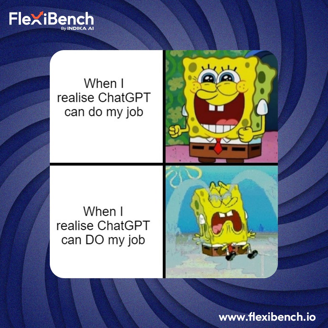 Feeling like LLMs like ChatGPT are about to take your job? 😥

Don't panic! Level up your skills with Flexibench and show that AI who's boss! 💪 🔝

#FlexiBench #ChatGPTPlus  #Industry40   #remotejobs #WorkFromHome #flexibleworkforce #parttimeopportunities