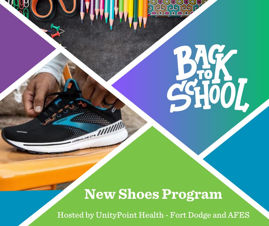 FDCSD's tweet photo. All students entering 6th, 7th or 8th grade &amp; who are eligible for free or reduced school lunch are eligible for UnityPoint Health &amp; AFES’s Back to School New Shoes Program. Sign your #FDMS student up at https://t.co/VGyC6TuBDs by August 1. #FDCSD #proud2bFD @UnityPointFD https://t.co/eCjHjRWDhs