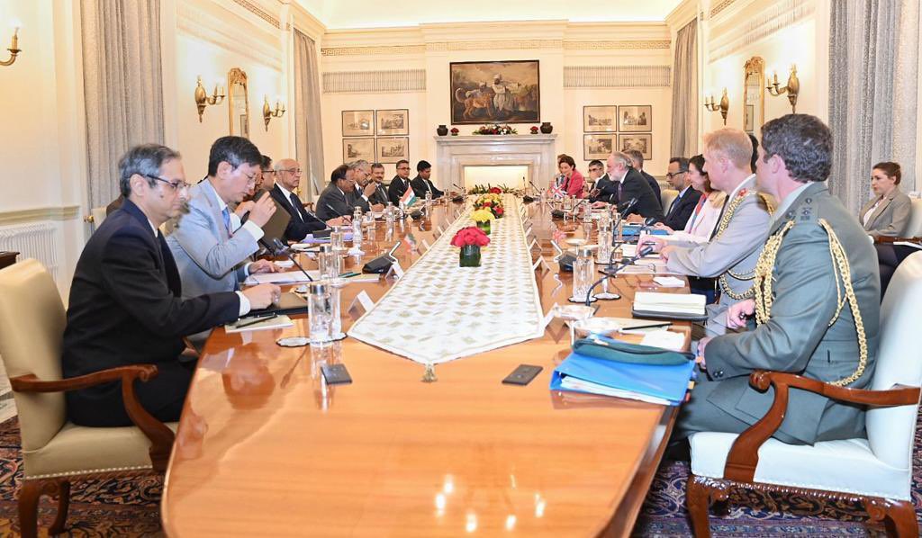 NEETAS11's tweet photo. NSA #AjitDoval raises issue of extremist elements  threatening individual officers of the Indian High Commission in UK with his counter part #TimBarrow in a meeting held at Sardar Patel Bhavan. India asks UK to take legal action including deportation of  these radical elements. https://t.co/oKd9lA1G1Z