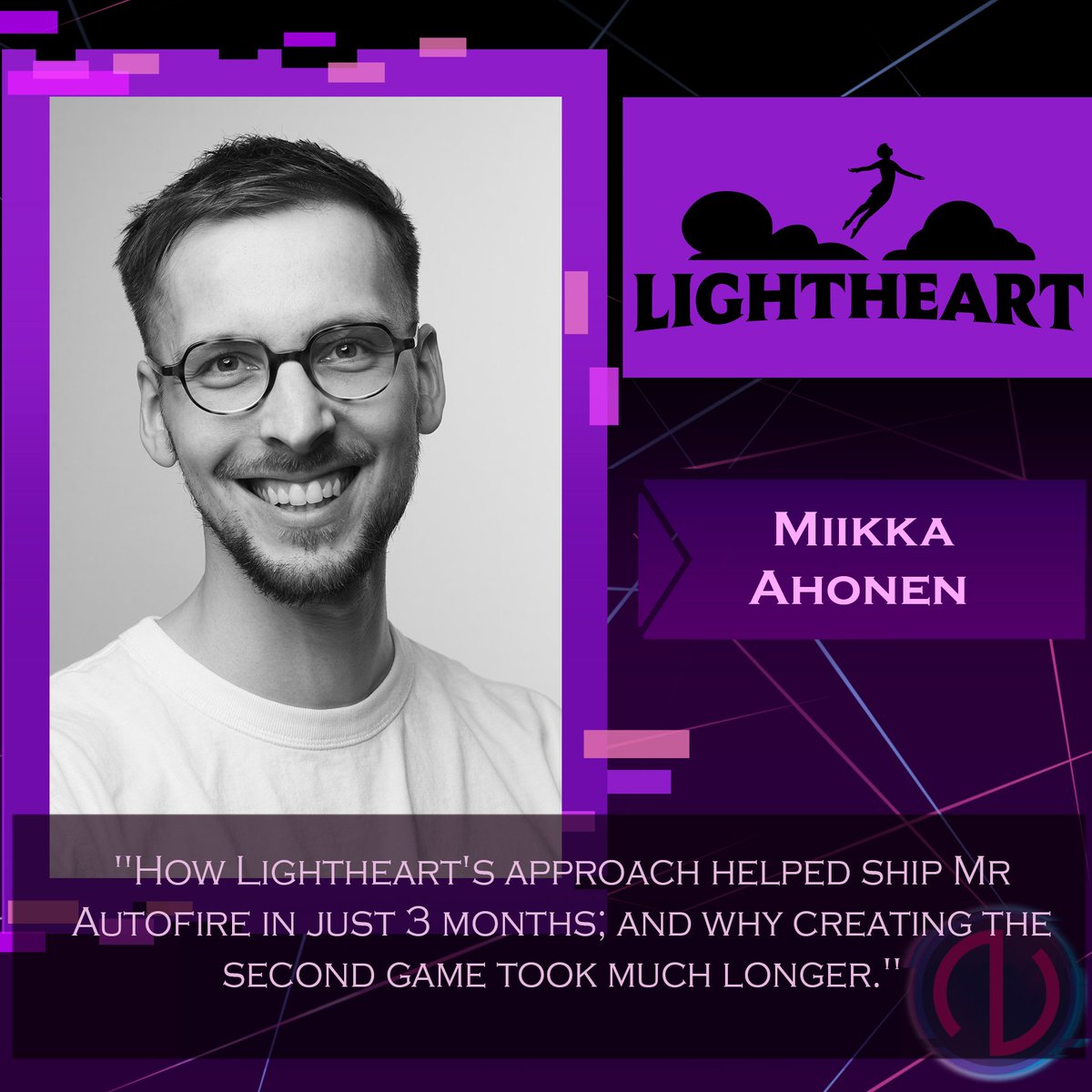 NGS_Kajaani's tweet photo. And the next speaker for #NGS23 is: Miikka Ahonen, Co-founder of Lightheart Entertainment!
Topic of speech:

"How Lightheart's approach helped ship Mr Autofire in just 3 months; and why creating the second game took much longer." https://t.co/FYF51IX1Nn
