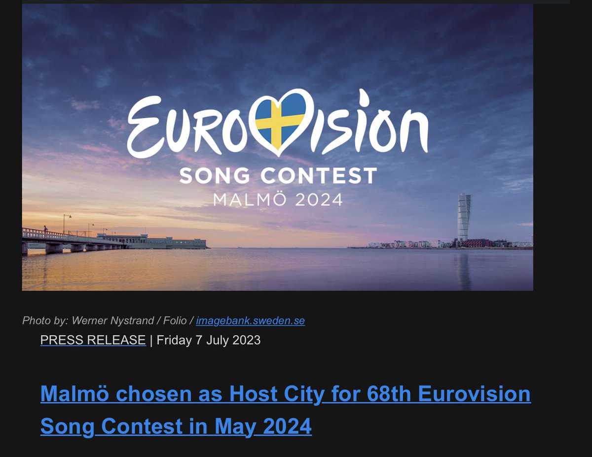 Malmö is our host city for Eurovision 2024 - whooooppplp