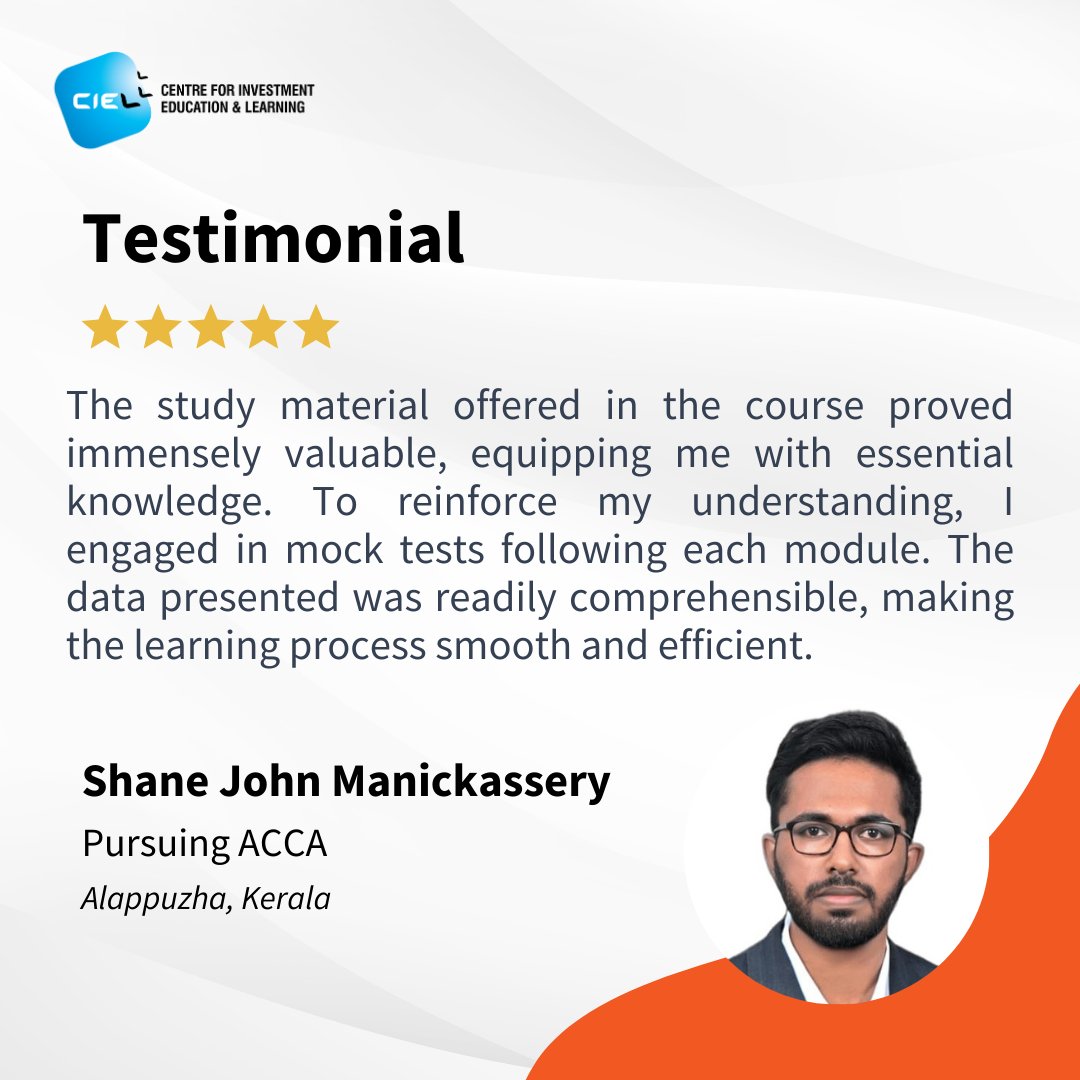 It is wonderful to hear the feedback from our learners!

Thank you Shane John Manickassery.

Visit ciel.co.in for more information about our 100+ online courses in BFSI
#CIELonlinecourses #financialadvisor #Testimonial #LearnerFeedback #CourseSuccess #BFSI