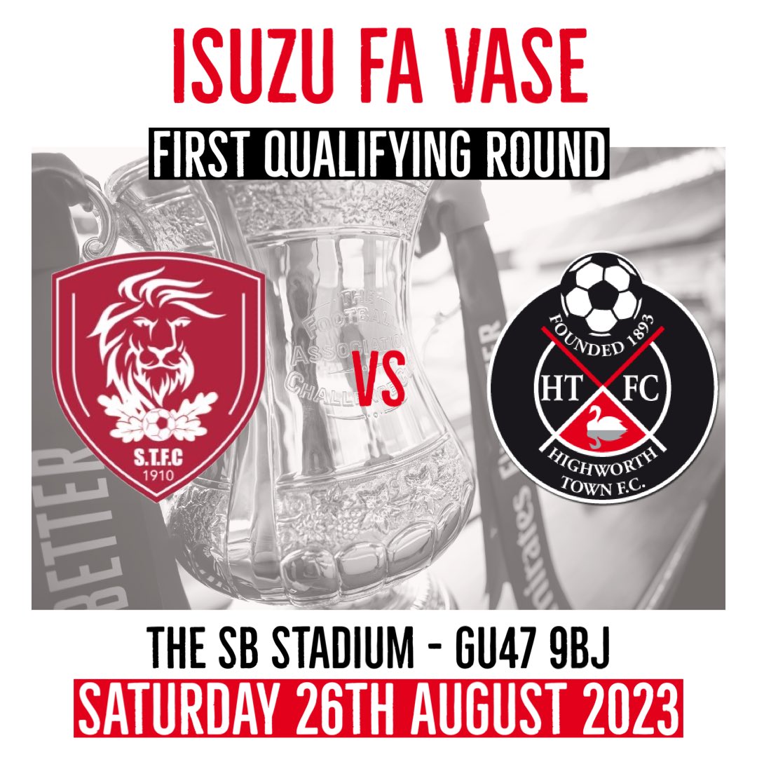 CUP DRAWS…

We have been drawn away to <a href="/Btfcthemeadow/">Brimscombe & Thrupp FC</a> in the <a href="/EmiratesFACup/">Emirates FA Cup</a> on Saturday 5th August

&amp;

We have been drawn away to <a href="/Sandhursttownfc/">Sandhurst Town FC</a> in the <a href="/IsuzuFAVase/">Isuzu FA Vase</a> on Saturday 26th August

🔴⚫️🔴⚫️

<a href="/YSswindon/">Your Sport Swindon</a> <a href="/swsportsnews/">South West Sports News</a>