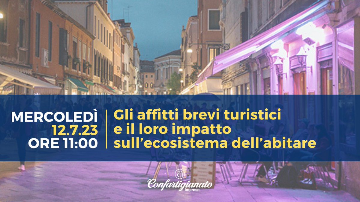 #SaveTheDate  
🔵 Gli affitti brevi turistici e il loro impatto sull’ecosistema dell’abitare  
📆 #12luglio 2023 
⏰ ore 11/13
 
Una riflessione in vista delle norme in arrivo dal Governo e dall'Europa su un tema centrale per #turismo e #centristorici.

📲 bit.ly/44lbenW