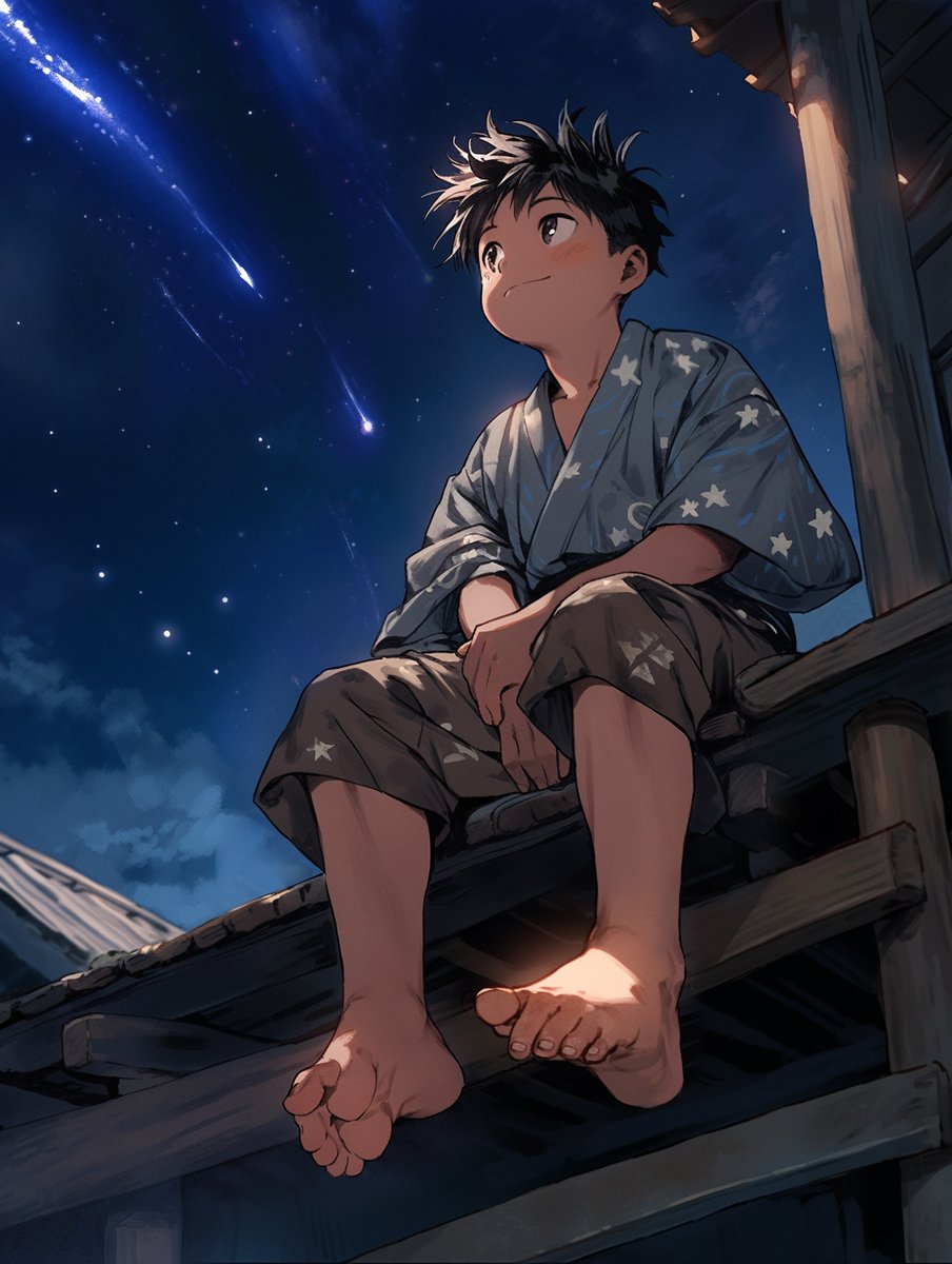 ard03asi46's tweet photo. 七夕の願い事は決まった？（自分はもちろん「足フェチ同士の絡み、増えますように」
#AIイラスト https://t.co/BQmMTZsxaD