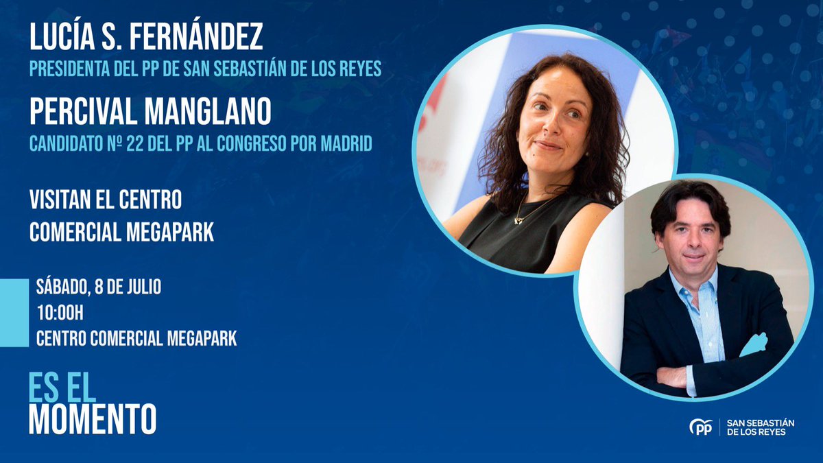 🔵 Mañana, a las 10:00h, <a href="/lsfernandeza/">Lucía S. Fernández Alonso</a> y Percival Manglano visitan las inmediaciones del Centro Comercial Megapark. 

¡Allí nos vemos! 😉