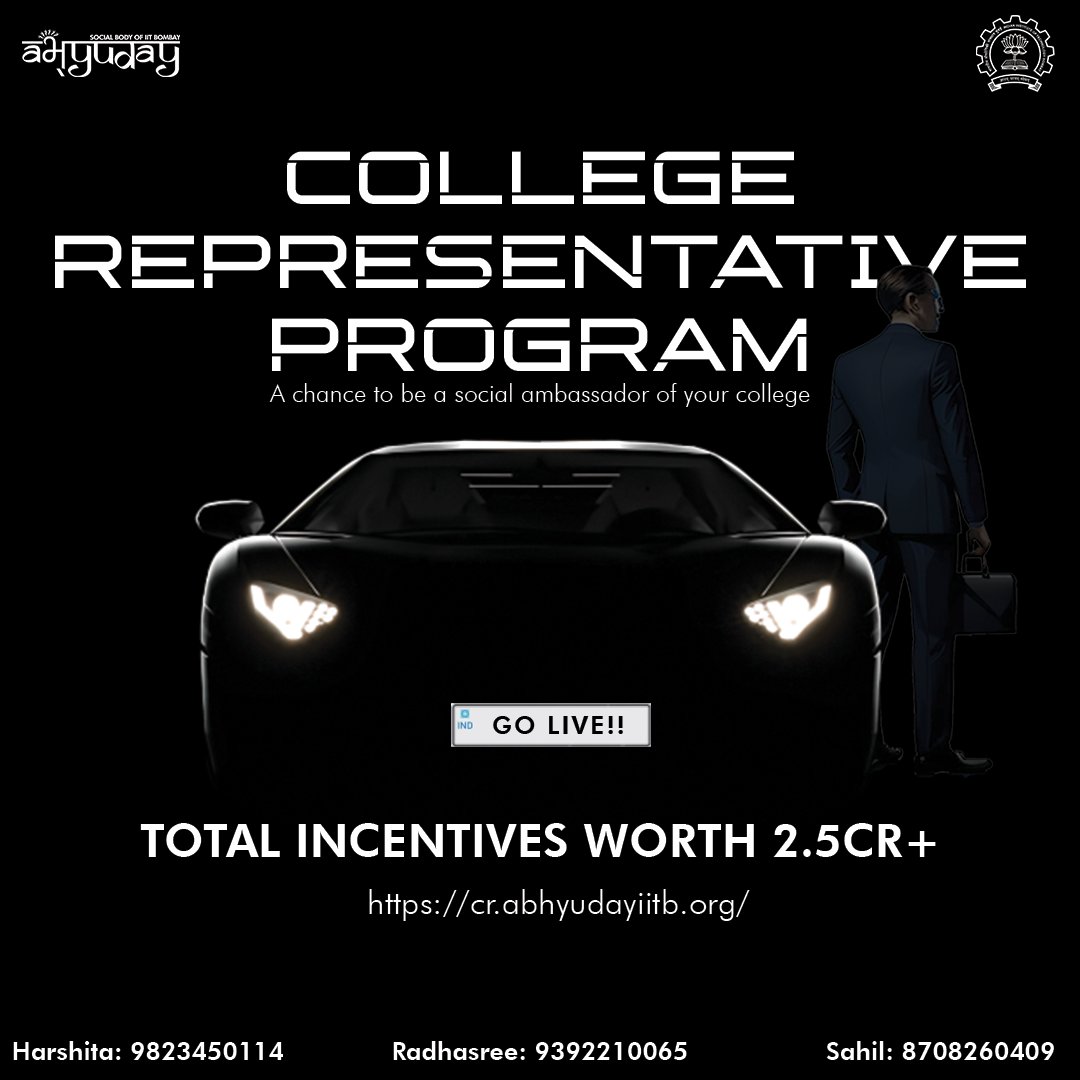 Abhyuday_IITB's tweet image. Join Abhyuday IIT Bombay&apos;s College Representative Program 2023 and drive #positive social impact in your college and city. Organize events, workshops, and campaigns as a #CRProgram and be the driving force for change! Register now and be the change you wish to see in the world.
