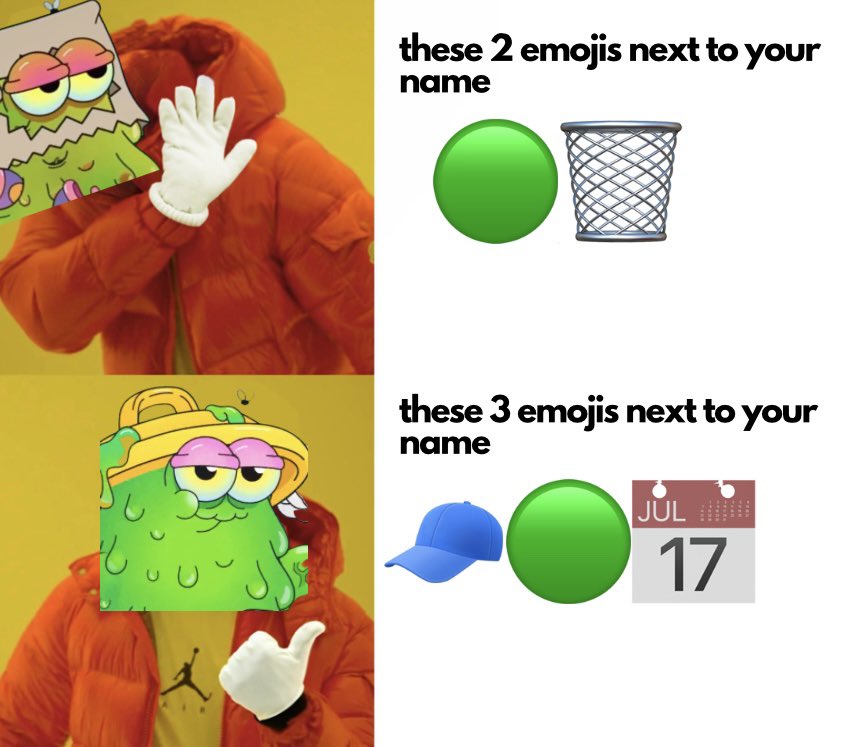 youss11h's tweet photo. Stick these 3 emojis next to your name: 🧢 , 🟢 , 📅 Do it now, ask questions later #tuest @garbagefriends @MotionMarkus @ocean_andsea @birddog9000 @donwinning1 @thechimiverse @tophersensei @jordean @_Chemistrybro @YoDontMentionMe @DavePlowden @Blondie23LMD @ToNiOiLLuSiOn https://t.co/2VPTr1R9uz