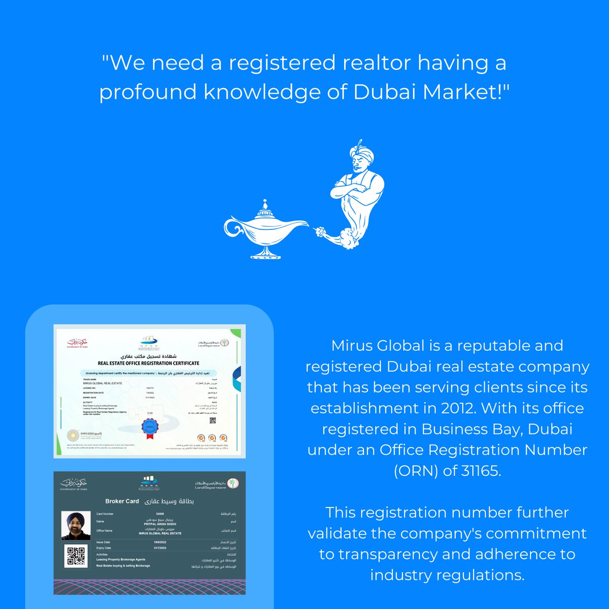 MirusGlobal's tweet photo. To make your Dubai property search easier, we got in touch with a Genie.
At Mirus, we understand your requirements and provide the most suitable options based on your requirements.
.
.
#UAE #Dubai #DubaiProperties #DubaiRealEstate #Damac #Emaar #Apartments #Townhouses #Mirus https://t.co/gufb8ecw3q