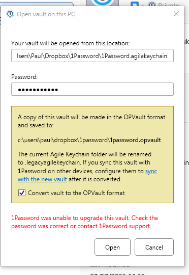Scuzzie2k's tweet photo. @1Password I am trying to upgrade for 1password 5 to 1password 7 and I enter the master password and it doesnt work https://t.co/qOPOz6vsgN