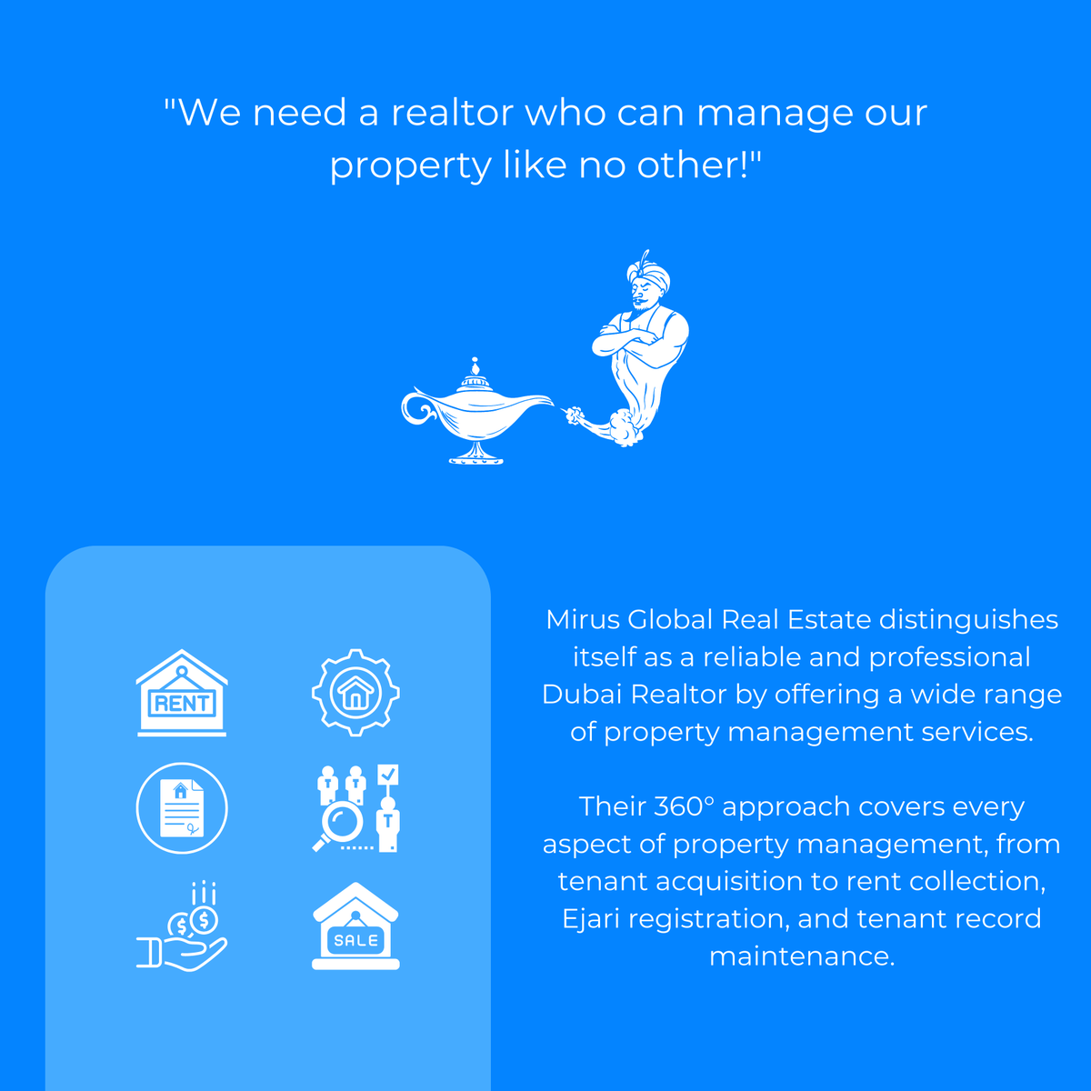 MirusGlobal's tweet photo. To make your Dubai property search easier, we got in touch with a Genie.
At Mirus, we understand your requirements and provide the most suitable options based on your requirements.
.
.
#UAE #Dubai #DubaiProperties #DubaiRealEstate #Damac #Emaar #Apartments #Townhouses #Mirus https://t.co/gufb8ecw3q