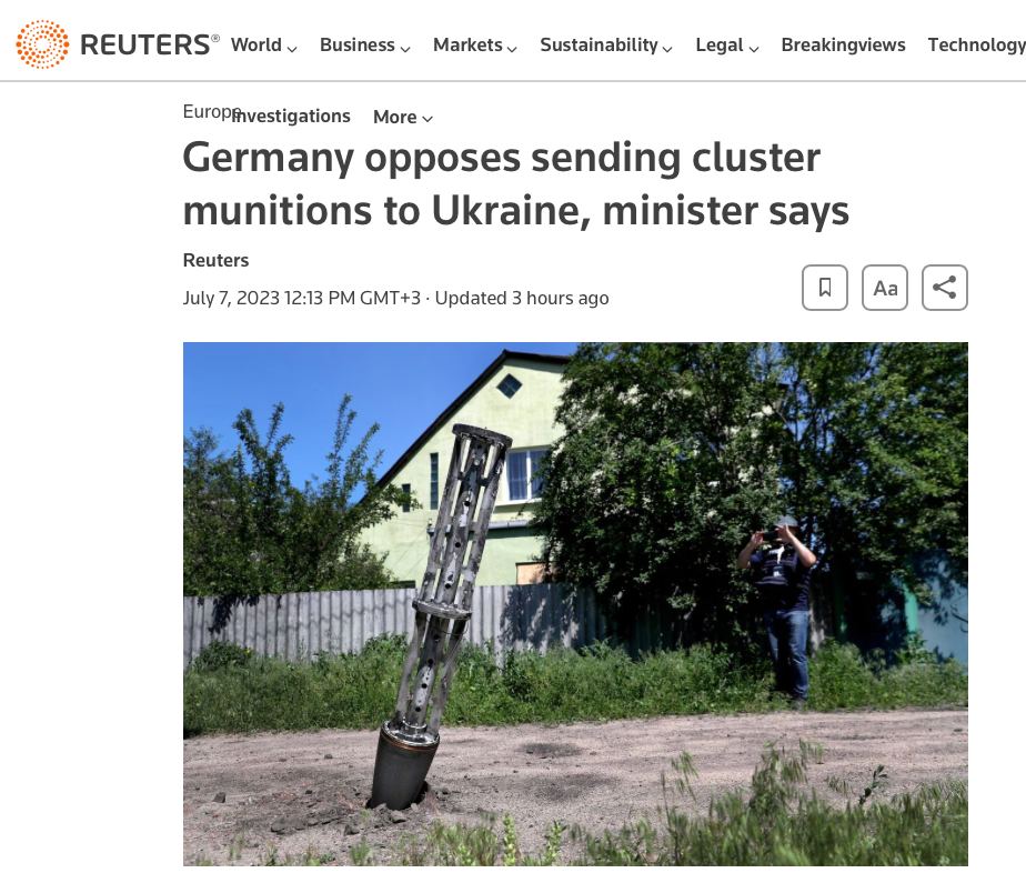 SprinterPress's tweet photo. Reuters: Germany opposed sending cluster munitions to Ukraine

This was stated by German Foreign Minister Annalena Berbock . The weapons that the US plans to send to Kyiv are widely condemned for targeting civilians, the newspaper writes. https://t.co/RpVIDtrqPf
