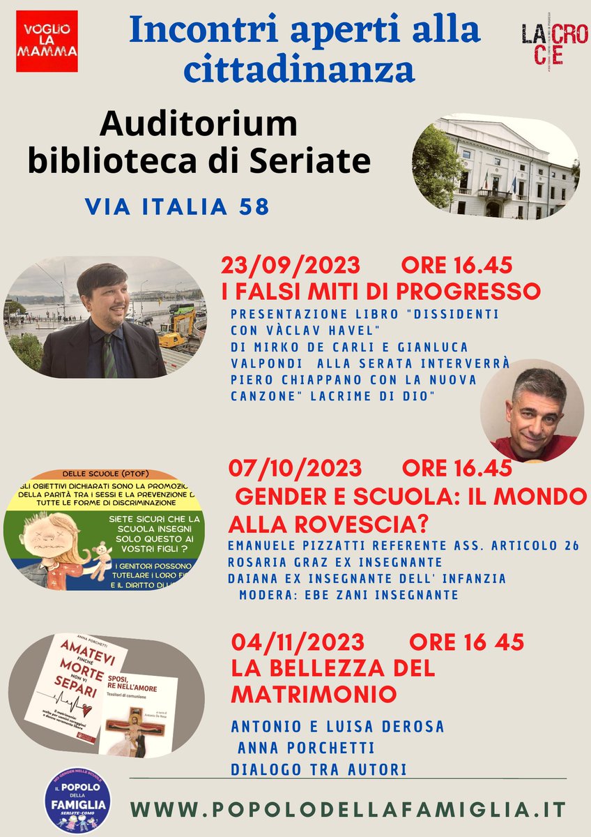 Incontri aperti alla cittadinanza a Seriate...vi aspettiamo, ma per ora passate una buona estate!!
#popolodellafamiglia