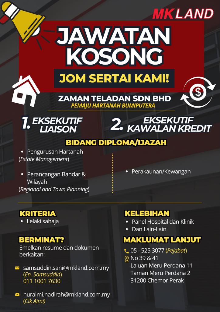 moon_1property's tweet photo. Hai 

Ada 2 vacancy di ipoh 

1. Liaison Executives 
2. Credit Control Executives 

Office di Meru, Ipoh 

Boleh send resume pada cik aimi 
nuraimi.nadirah@mkland.com.my

Sebarkans ya ✨ https://t.co/fnoVicClL9