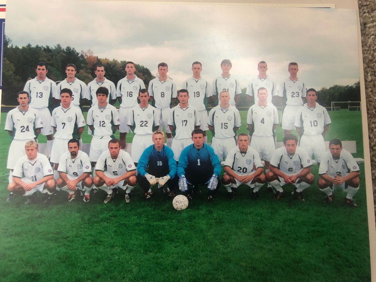 LeMoyneMSOC's tweet image. In honor of the retirement of Coach Bonus, we’re throwing it back with an oldie but goodie. Here’s a shot of the 2002 team led by senior (and top scorer as a center back!) @BryanDegnan. #PhinsUp 🐬⚽️