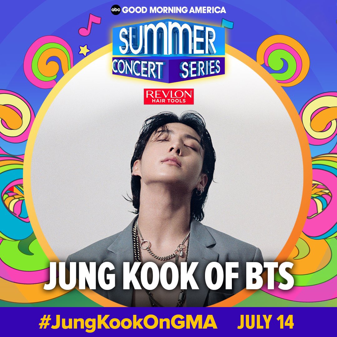 Daily_JKUpdate's tweet photo. JUNGKOOK will be debuting his solo single “SEVEN” at Good Morning America Summer Concert Series!

REPLY: 
#JungKookOnGMA #JungKook_Seven https://t.co/2cg9mc3vU6