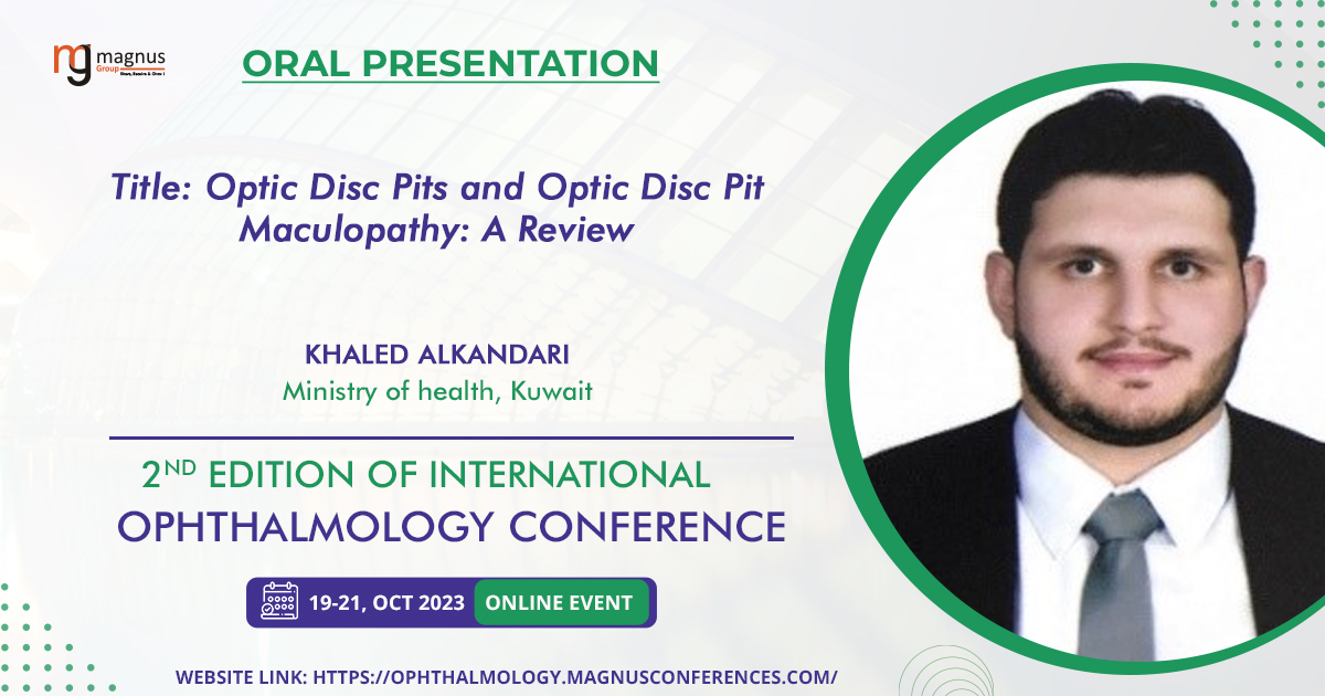 OphthalmicEvent's tweet photo. #Khaled_Alkandari from Ministry of health, Kuwait as #Oral_presentation at 2nd Edition of International Ophthalmology Conference organized by @magnus_group

📆 October 19-21, 2023
☎ 1 (702) 988-2320
📲 +1 (779) 429-2143
For more details#
Visit: https://t.co/EVZp2bintB https://t.co/0G0Hlo4Kxj