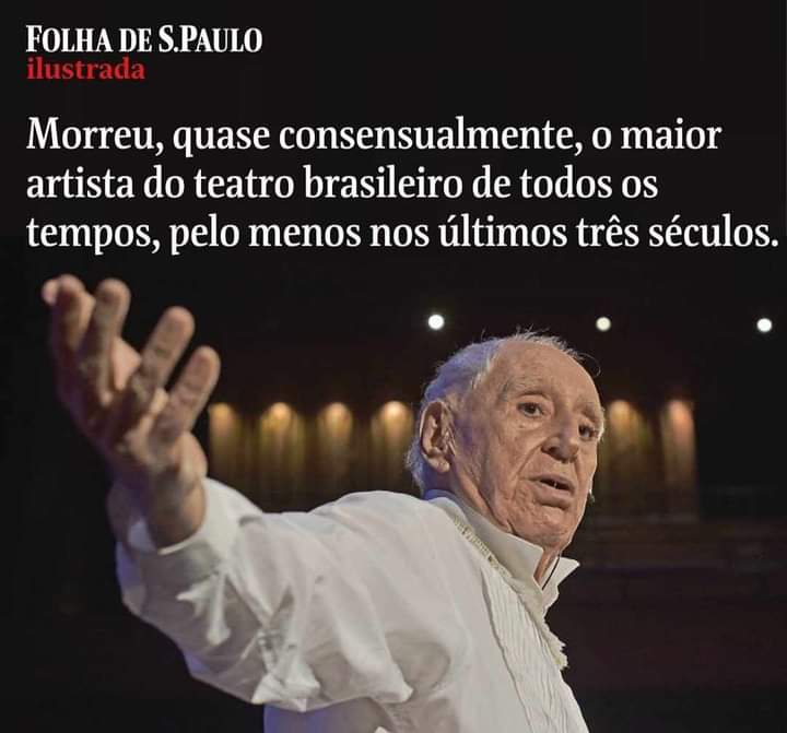 Mariangema's tweet photo. Alguém pode me explicar o que é morrer quase consensualmente? Não desmerecendo Zé Celso,  mas o maior desde do século 18? Não houve produção teatral digna desde então? @folha cada dia pior... https://t.co/ekxrgz3mla