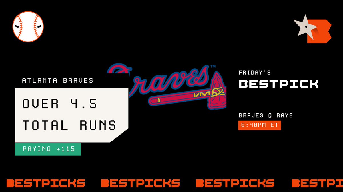 bestpicksdotcom's tweet image. The Daily BestPick has started⚾️

We are going for 6 in a row to start in July🔥

Tonight's BestPick Atlanta Braves over 4.5 total runs at +115 with Bet365💰

💪Have scored 5+ runs in 11 of their last 13 road games
💸Averaged 7.1 runs in their last 11 away games
#GamblingTwitter