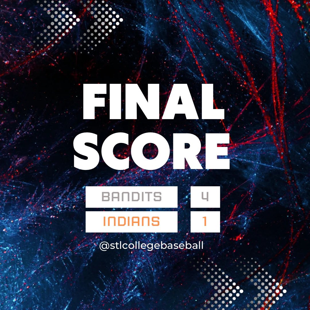 St. Louis Metro Collegiate Baseball League (@stlcollegebb) on Twitter photo Bandits beat Indians 4-1
Bandits,
<a href="/MaxHarris27/">Max Harris</a> 2-2 2R & BB <a href="/DoaneAthletics/">Doane Tigers 🐯</a>
<a href="/TylerWhit52/">Tyler Whitworth</a> 1-1 <a href="/BlueStormBSB/">Southwestern Illinois College Baseball</a>
<a href="/mbonczkowski3/">Mitchell Bonczkowski</a> 1-3 R, RBI, & BB <a href="/STLCCBaseball/">St. Louis CC Archers Baseball</a> <a href="/UMSLBSB/">UMSL Baseball</a>
<a href="/LukeWSmith2021/">Luke W. Smith</a> 1-3 R <a href="/FBUBaseball/">Fontbonne Baseball</a>
<a href="/CooperHowell61/">@Cooper-Howell-6</a> 1-3 2RBI <a href="/STLCCBaseball/">St. Louis CC Archers Baseball</a>
<a href="/tylerjm___/">Tyler Menendez</a> 1-2 BB <a href="/QUHawksBaseball/">Quincy University Baseball</a> Bandits beat Indians 4-1
Bandits,
<a href="/MaxHarris27/">Max Harris</a> 2-2 2R & BB <a href="/DoaneAthletics/">Doane Tigers 🐯</a>
<a href="/TylerWhit52/">Tyler Whitworth</a> 1-1 <a href="/BlueStormBSB/">Southwestern Illinois College Baseball</a>
<a href="/mbonczkowski3/">Mitchell Bonczkowski</a> 1-3 R, RBI, & BB <a href="/STLCCBaseball/">St. Louis CC Archers Baseball</a> <a href="/UMSLBSB/">UMSL Baseball</a>
<a href="/LukeWSmith2021/">Luke W. Smith</a> 1-3 R <a href="/FBUBaseball/">Fontbonne Baseball</a>
<a href="/CooperHowell61/">@Cooper-Howell-6</a> 1-3 2RBI <a href="/STLCCBaseball/">St. Louis CC Archers Baseball</a>
<a href="/tylerjm___/">Tyler Menendez</a> 1-2 BB <a href="/QUHawksBaseball/">Quincy University Baseball</a>